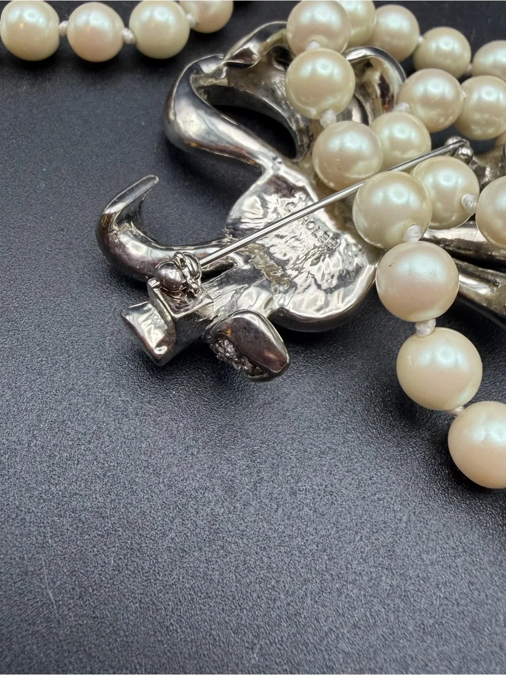 Carolee Rhinestone Brooch with Faux Pearls #811 hand knotted